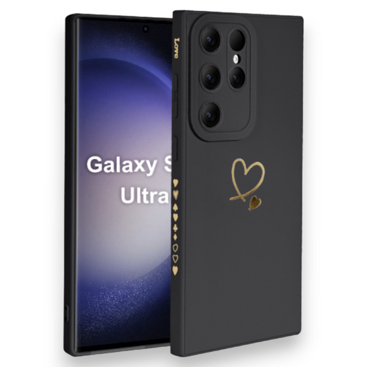 Silikonski ovitek "Golden Heart" za Samsung Galaxy S23 Ultra – Infostyle – Črna / TPU silikon
