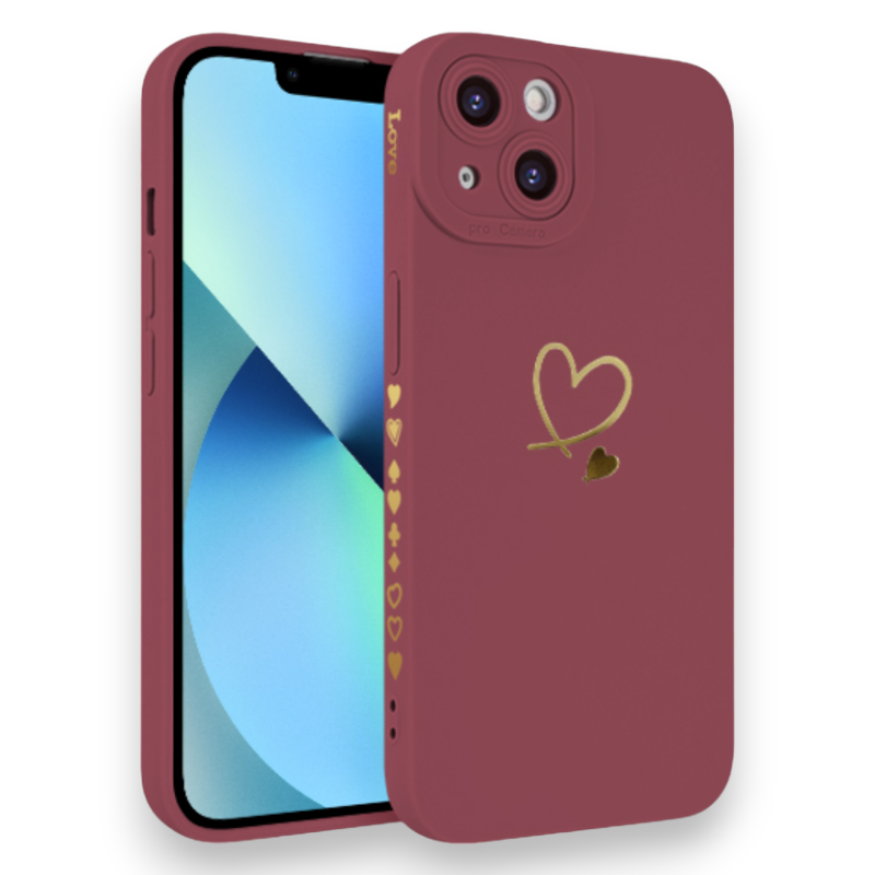 Silikonski ovitek "Golden Heart" za iPhone 13 – Infostyle – Temno rdeča / TPU silikon