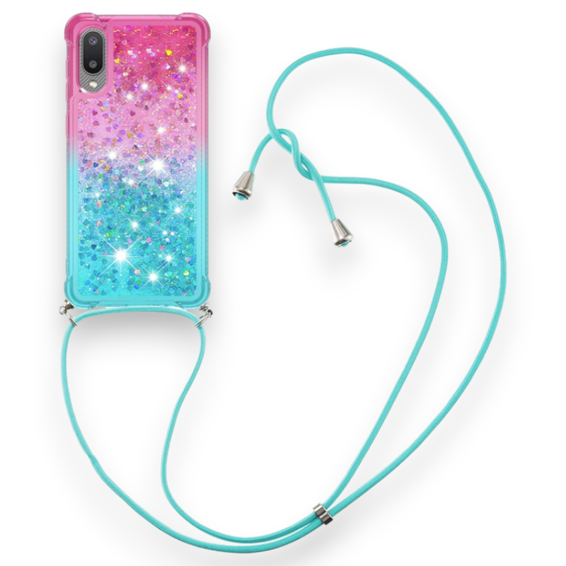 Silikonski ovitek z vrvico "Glitter Mermaid" za Samsung Galaxy A02 / M02 – Infostyle – Svetlo modra / TPU silikon