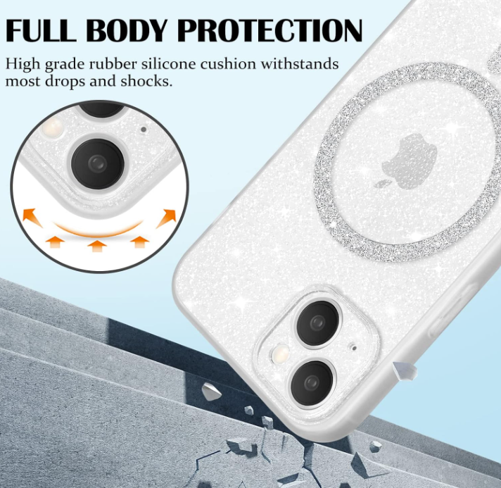 Ovitek "Glitter MagSafe" za iPhone 14 – Infostyle – Bela / PC + TPU silikon