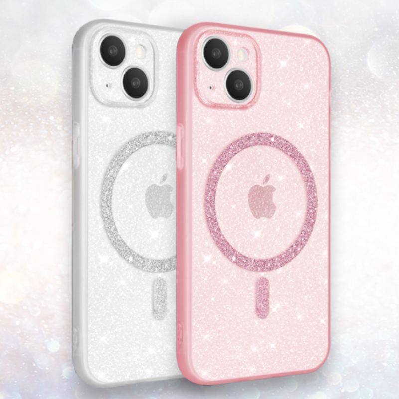 Ovitek "Glitter MagSafe" za iPhone 14 – Infostyle – Svetlo roza / PC + TPU silikon