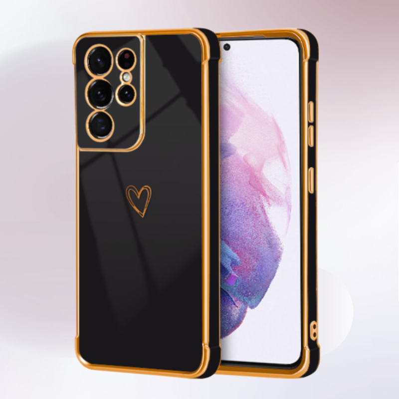 Silikonski ovitek "Golden Edging Heart" za Samsung Galaxy S21 Ultra – Infostyle – Črna / TPU silikon