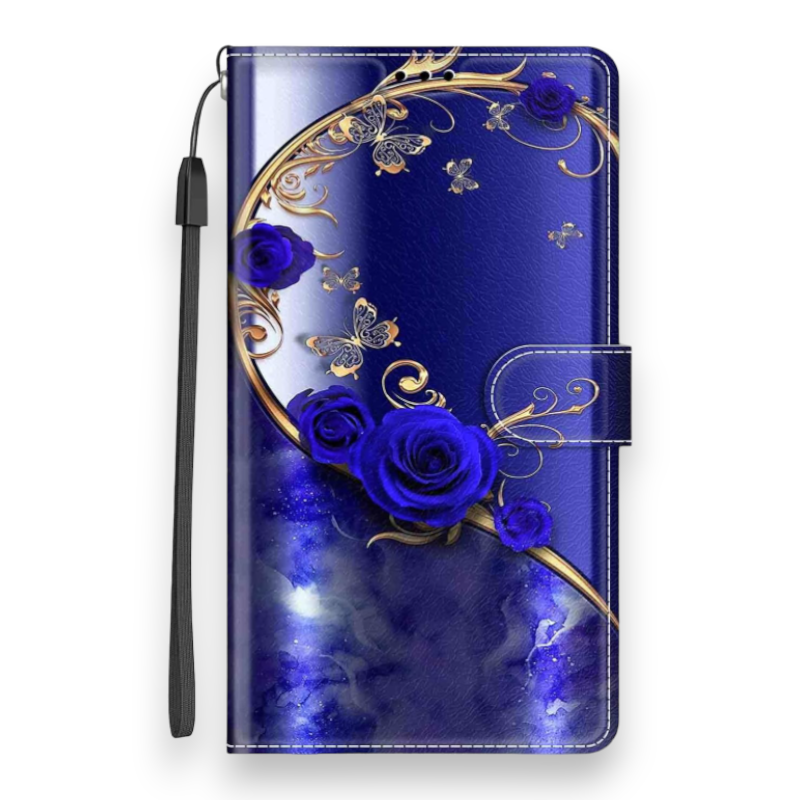 Preklopna torbica "Blue Rose" za Samsung Galaxy S24 Ultra – Infostyle – Temno modra / Umetno usnje + TPU silikon