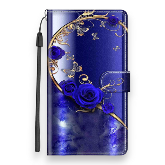 Preklopna torbica "Blue Rose" za Samsung Galaxy S24 Ultra – Infostyle – Temno modra / Umetno usnje + TPU silikon