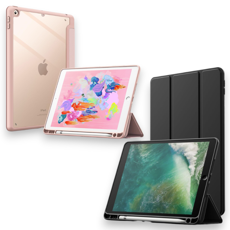 Preklopna torbica za tablični računalnik Apple iPad 6/5 9.7" (2018/2017) z držalom za pisalo – JETech – Črna / PC + TPU 