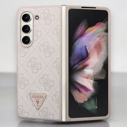 Ovitek Guess "4G Triangle Strass" za Samsung Galaxy Z Fold 5 (GUHCZFD5P4TDPP) – Svetlo roza / PC + TPU silikon
