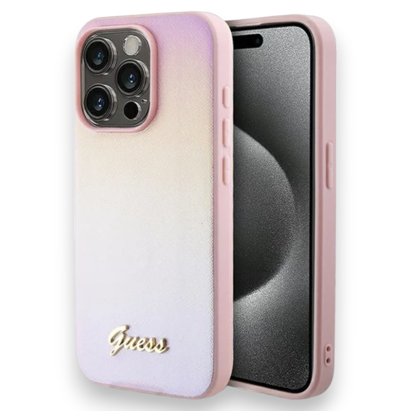 Ovitek Guess "Iridescent" za iPhone 15 Pro Max (GUHCP15XPSAIRSP) – Svetlo roza / PC + TPU silikon