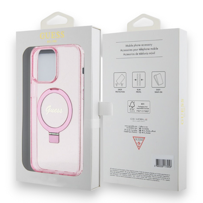Ovitek Guess "IML Ring Stand Glitter MagSafe" za iPhone 15 Pro (GUHMP15LHRSGSP)