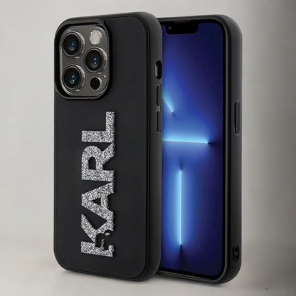 Ovitek Karl Lagerfeld "3D Rubber Glitter Logo" za iPhone 15 Pro Max (KLHCP15X3DMBKCK) – Črna / PC + TPU silikon