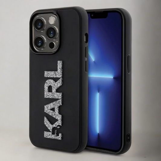 Ovitek Karl Lagerfeld "3D Rubber Glitter Logo" za iPhone 15 Pro Max (KLHCP15X3DMBKCK) – Črna / PC + TPU silikon