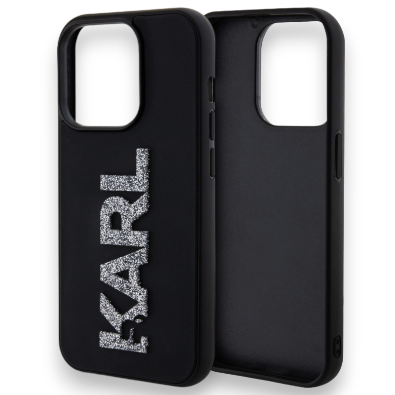 Ovitek Karl Lagerfeld "3D Rubber Glitter Logo" za iPhone 15 Pro Max (KLHCP15X3DMBKCK)