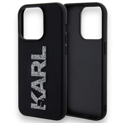 Ovitek Karl Lagerfeld "3D Rubber Glitter Logo" za iPhone 15 Pro Max (KLHCP15X3DMBKCK)