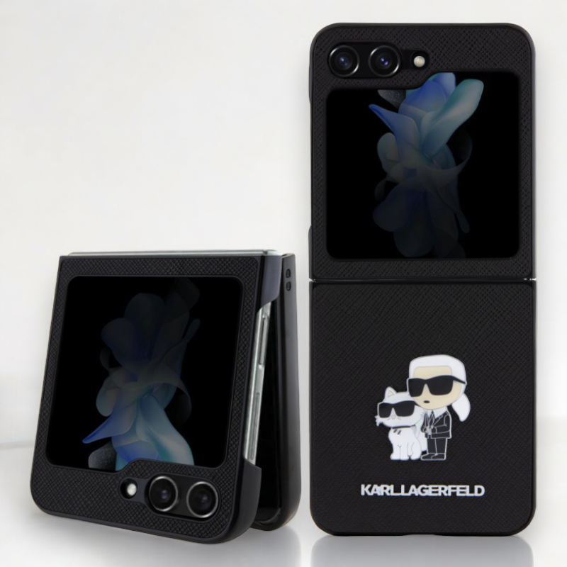 Ovitek Karl Lagerfeld "Metal Ikonik Karl & Chopuette" za Samsung Galaxy Z Flip 5 (KLHCZF5SAKCNPK) – Črna / Umetno usnje 