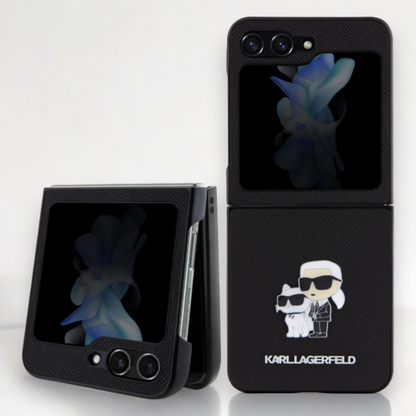 Ovitek Karl Lagerfeld "Metal Ikonik Karl & Chopuette" za Samsung Galaxy Z Flip 5 (KLHCZF5SAKCNPK) – Črna / Umetno usnje 