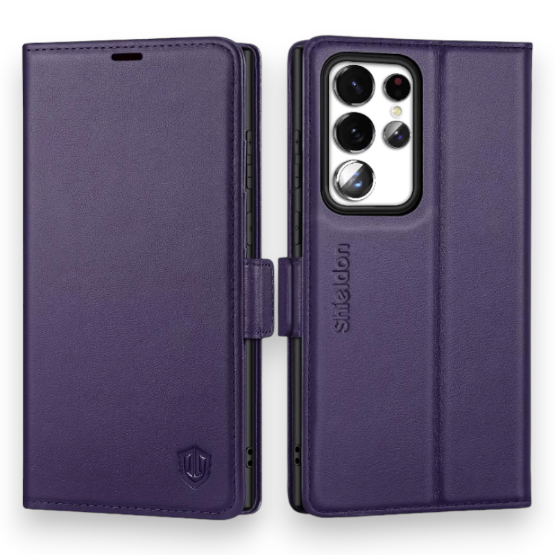 Preklopna torbica "SHIELDON " za Samsung Galaxy S23 Ultra 6.8" – Vijolična / Naravno usnje + TPU silikon