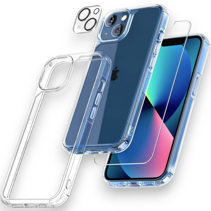 Komplet ovitek "Tauri Classic" + zaščitno steklo + zaščita za kamero za iPhone 13 – PC + TPU silikon / Prozorna