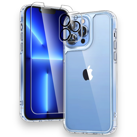 Komplet ovitek "Tauri Classic" + zaščitno steklo + zaščita za kamero za iPhone 13 Pro – PC + TPU silikon / Prozorna