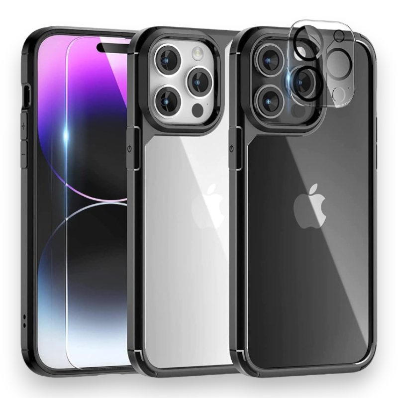 Komplet ovitek "Tauri Shockproof " + zaščitno steklo + zaščita za kamero za iPhone 15 Pro Max