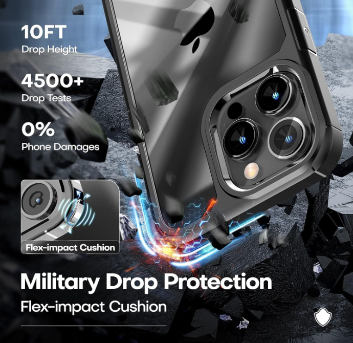Komplet ovitek "Tauri Shockproof " + zaščitno steklo + zaščita za kamero za iPhone 15 Pro Max – Temno modra / PC + TPU s