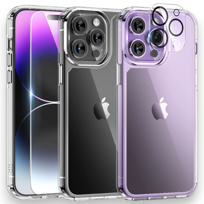 Komplet ovitek "Tauri Classic" + zaščitno steklo + zaščita za kamero za iPhone 14 Pro Max – PC + TPU silikon / Prozorna