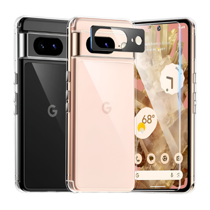Komplet ovitek "Tauri Classic" + zaščitno steklo + zaščita za kamero za Google Pixel 8 – PC + TPU silikon / Prozorna