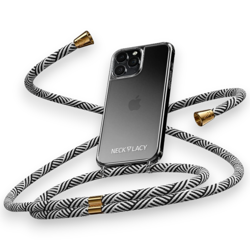 Ovitek z vrvico "NECKLACY premium chain" + zaščita za kamero za iPhone 15 – Temno zelena / PC + TPU silikon