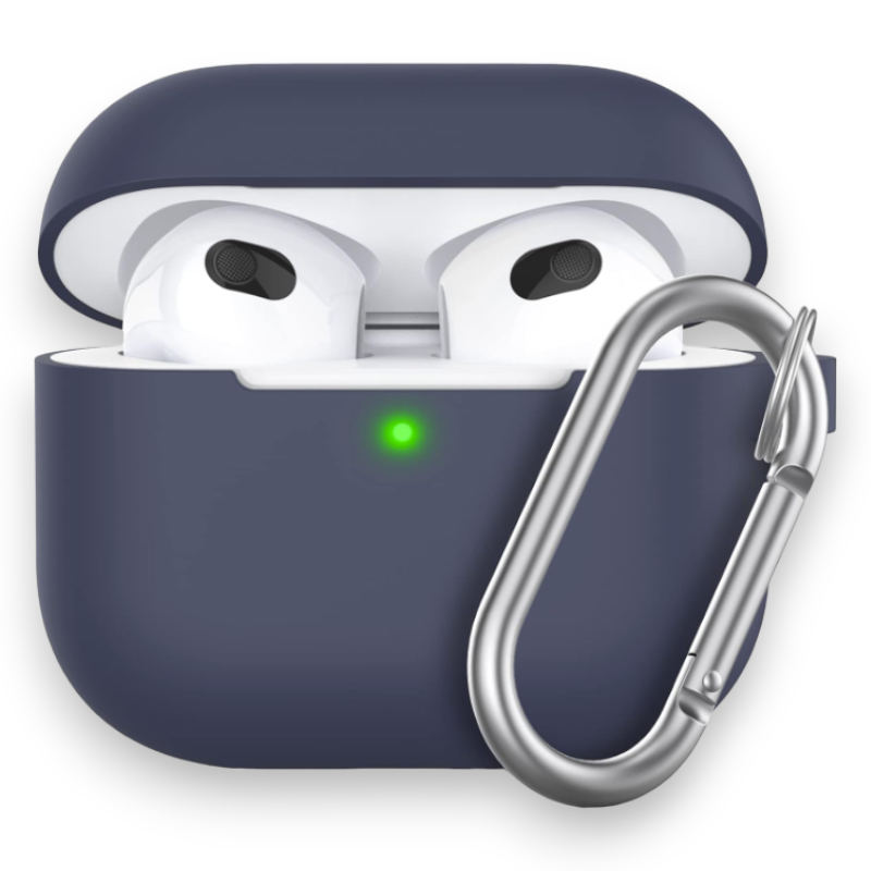 Silikonski ovitek za slušalke "Skin" s karabinom za AirPods 3 – Ahastyle – Temno modra