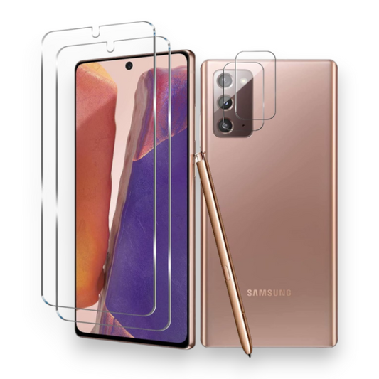 Komplet 2x zaščitno steklo za zaslon + 2x zaščita za kamero "Wsky" za Samsung Galaxy Note 20 – Infostyle