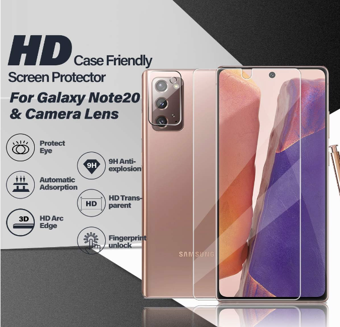 Komplet 2x zaščitno steklo za zaslon + 2x zaščita za kamero "Wsky" za Samsung Galaxy Note 20 – Infostyle
