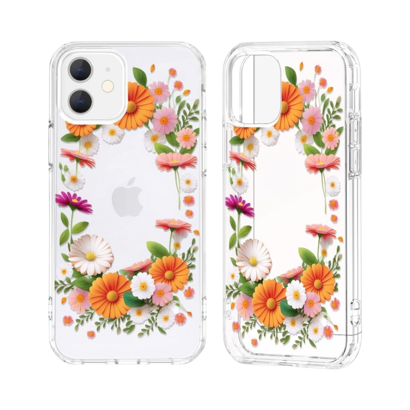Ovitek za telefon + zaščitno steklo "Orange Daisy" iPhone 13/14 – Infostyle – Prozorna