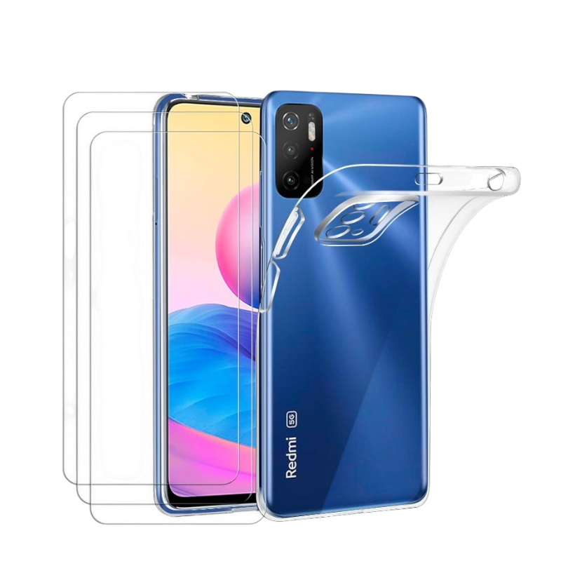 Ovitek za telefon + zaščitno steklo "Ivoler" Xiaomi Redmi Note 10 5G/Poco M3 Pro – Infostyle – Prozorna