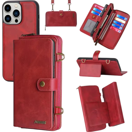 Preklopna torbica z denarnico "Megshi" za iPhone 14 Pro – Rdeča