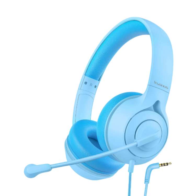 Otroške žične naglavne slušalke z mikrofonom – Vsonus – Modra