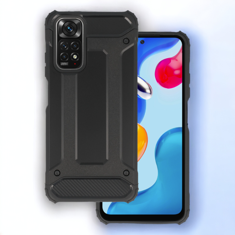 Silikonski ovitek "armor carbon" za Xiaomi Redmi Note 11s - Črna – Infostyle – Črna / PC + TPU silikon