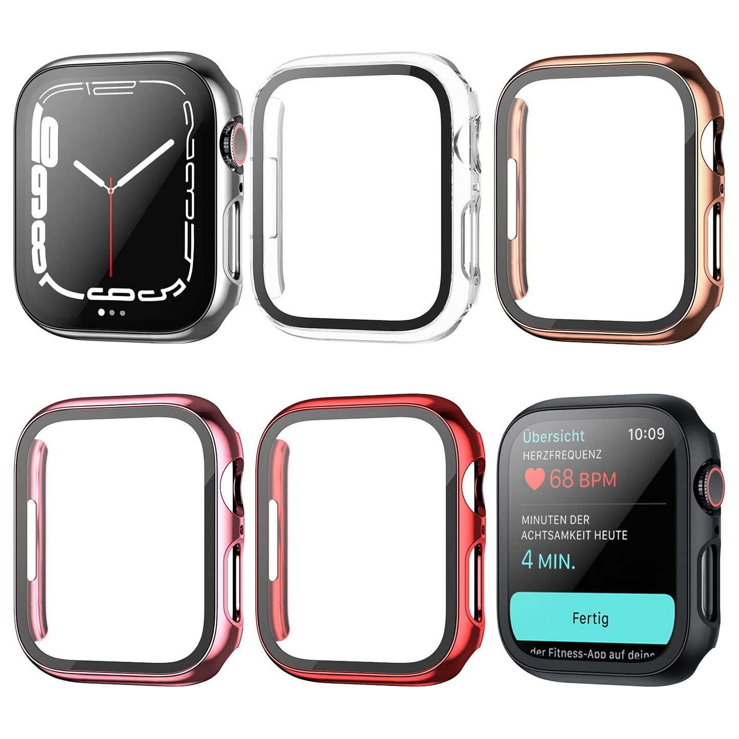 6 kosov zaščitnih ovitkov za Apple Watch Series 7 41mm - 2 v 1 PC Ohišje + Kaljeno Steklo