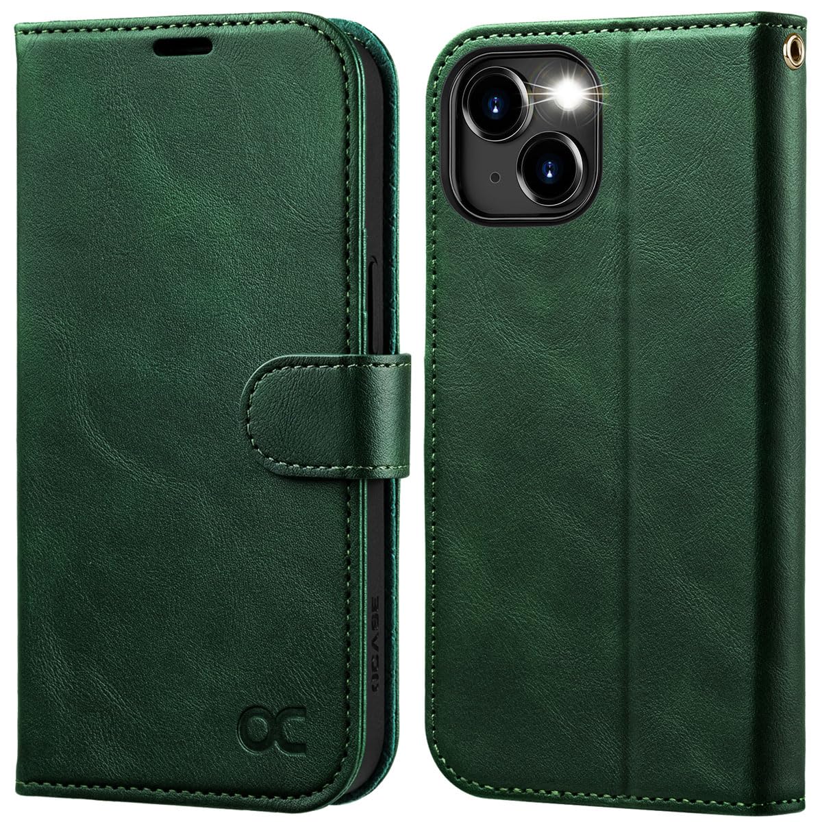 OCASE preklopni ovitek za iPhone 15, RFID, temno zelena, elegantna zaščita