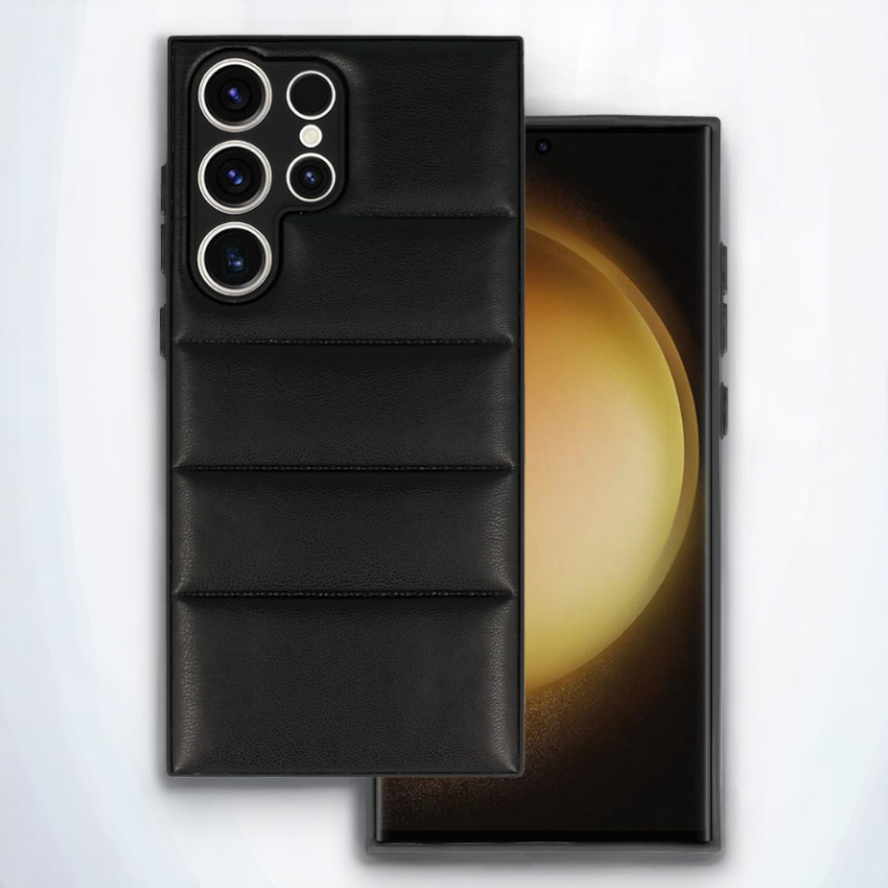 Silikonski ovitek "Striped Leather 3D" za Samsung Galaxy S23 Ultra - črna – Infostyle – Črna / PU usnje + PC