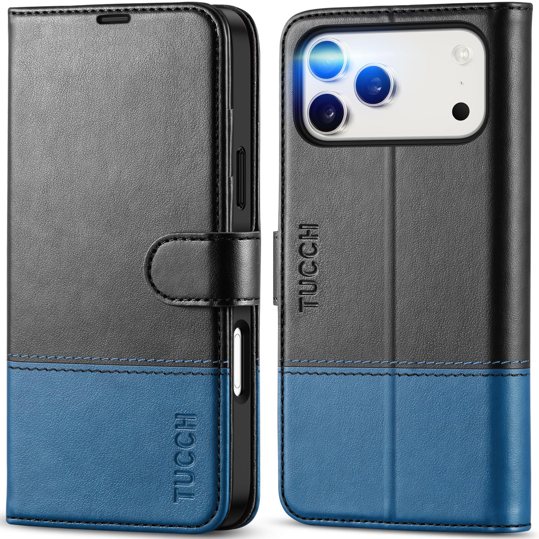 TUCCH usnjena torbica iPhone 17 Pro Max črno modra