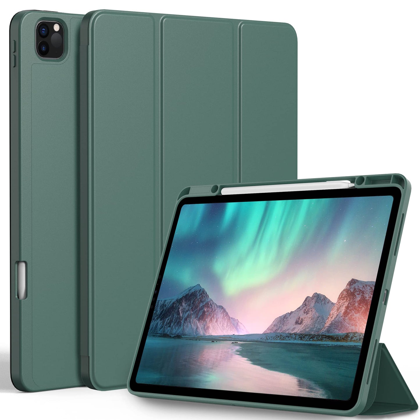 EasyAcc Case for iPad Pro 12.9 (2018–2022) – Pencil Holder, TPU Protection, Stand, Dark Green