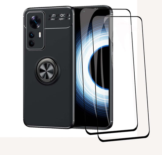 GOKEN prstenasti etui + zaštitno staklo za Xiaomi Mi 12T Pro – 2 komada, crni