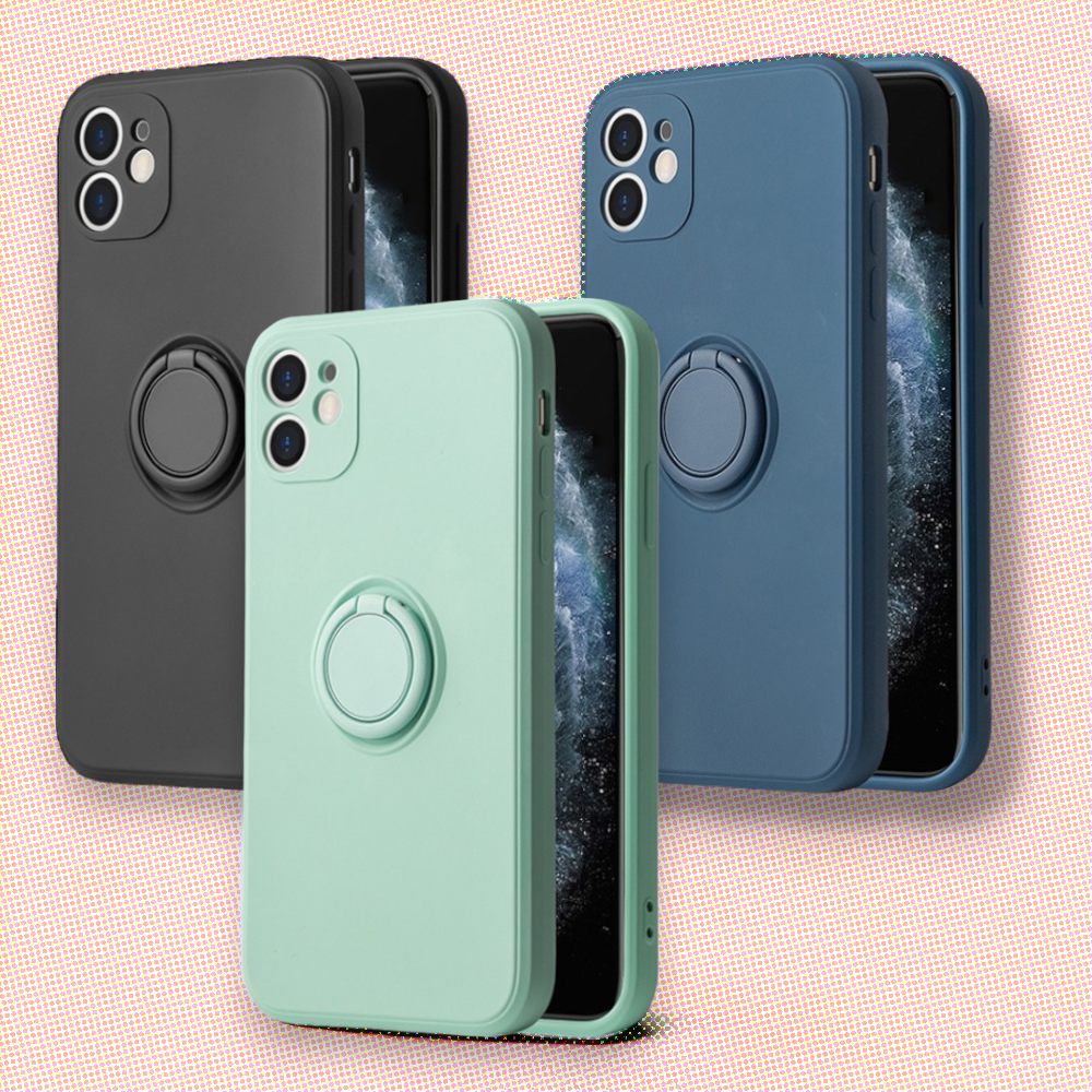 Silikonski ovitek "Silicone Ring" z držalom za Xiaomi Redmi Note 10 – Vennus – Črna / TPU silikon