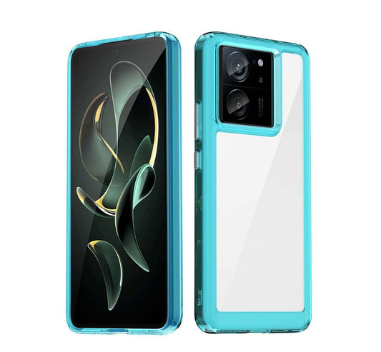 GOKEN prozoren ovitek za Xiaomi 13T / 13T Pro – TPU + PC, moder rob