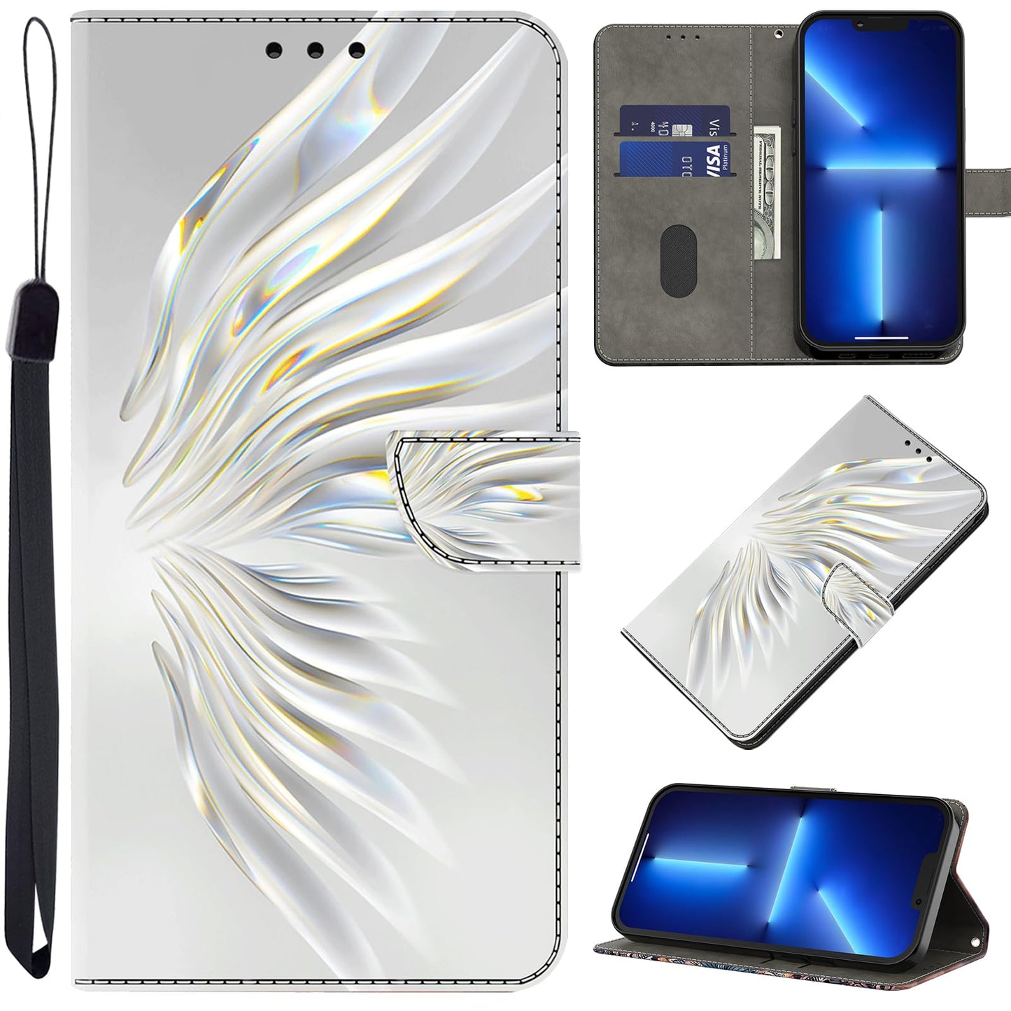 Preklopna torbica Crystal Wings za Xiaomi Poco X6 Pro – denarnica, stojalo, bela