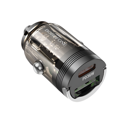Avto polnilec USB + Type C 36W – Borofone – Prozorna