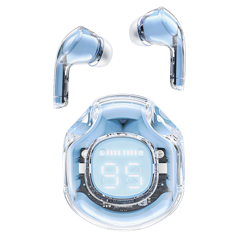 ACEFAST T8 Crystal TWS Wireless Earbuds - LED Display, AI ENC, BT 5.3 - Blue