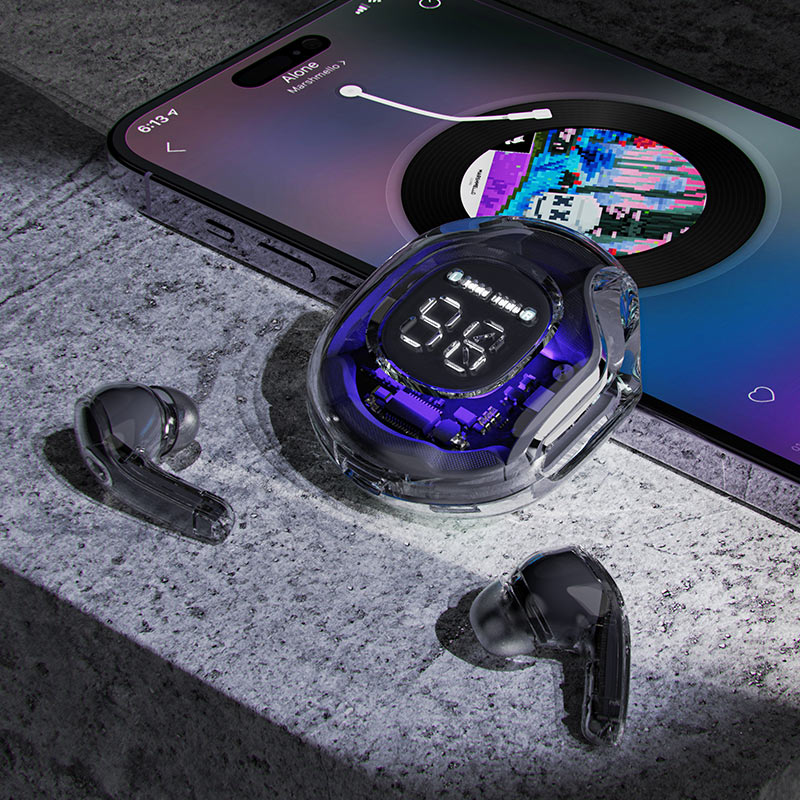 ACEFAST T8 Crystal TWS brezžične slušalke – LED zaslon, AI ENC, BT 5.3 - bela