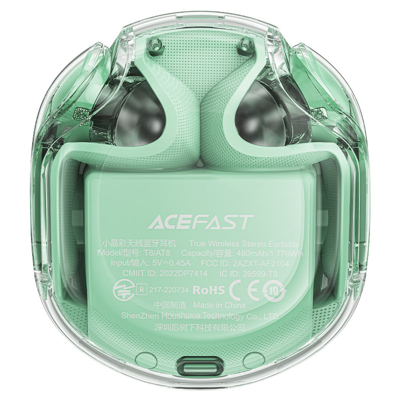 ACEFAST T8 Crystal TWS brezžične slušalke – LED zaslon, AI ENC, BT 5.3 - bela