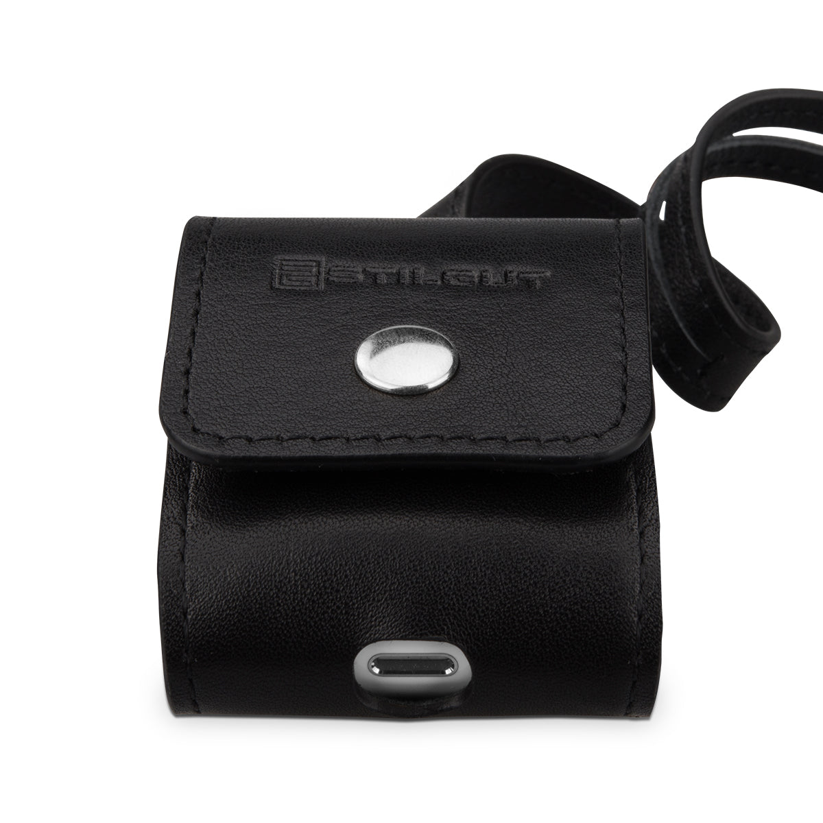 StilGut Leather Case for AirPods with Leather Strap - Black