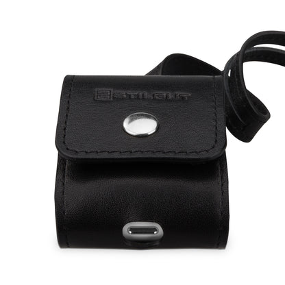 StilGut Leather Case for AirPods with Leather Strap - Black