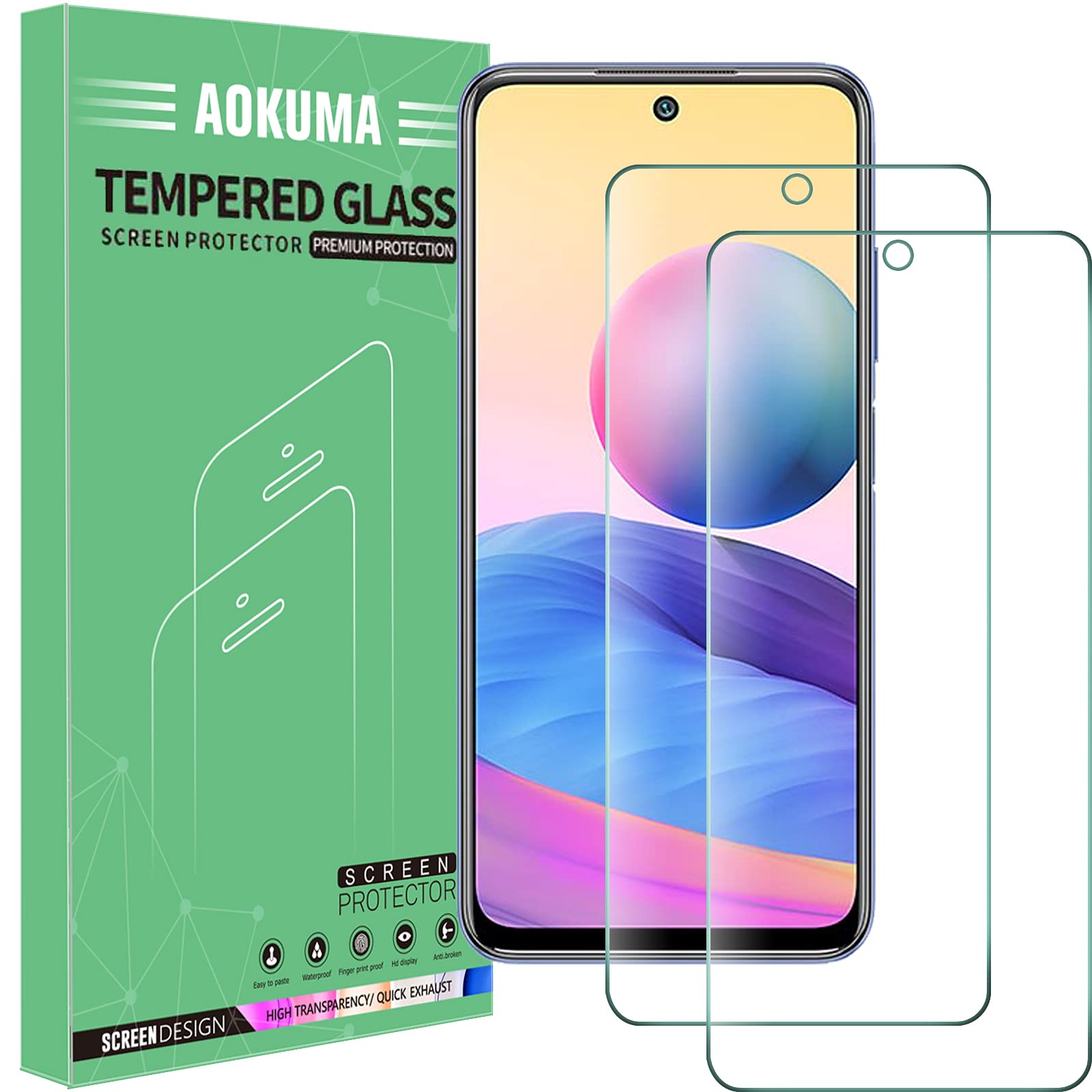 AOKUMA zaščitno steklo za Xiaomi Redmi Note 10 5G z 9H trdoto in popolnim prileganjem zaslonu.